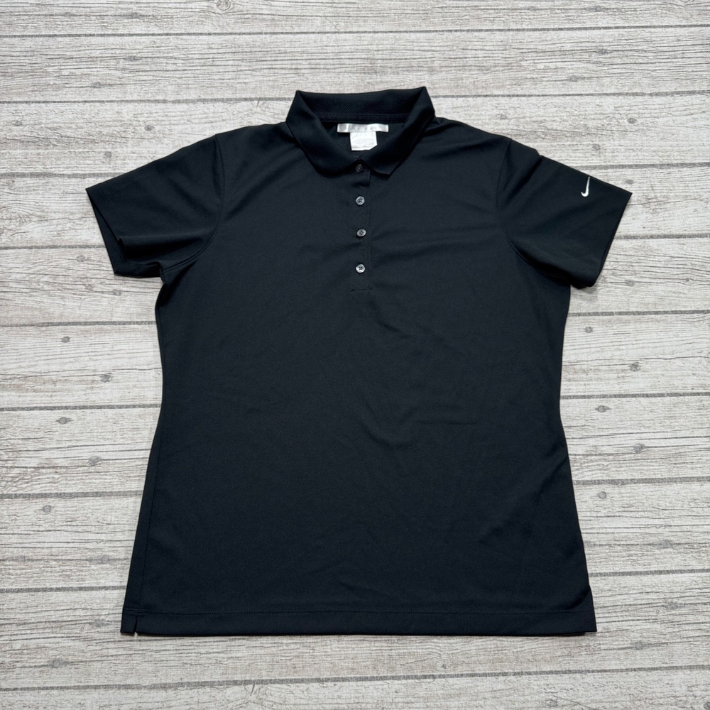 Nike Golf Polo Shirt Women's Large Black Swoosh Athletic Short Sleeve Sportswear
